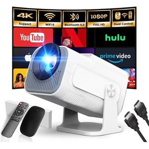 Draagbare projector 1080p met Android TV, dubbele bediening, WiFi 6 en Bluetooth 5.2 - Ideaal voor thuis en onderweg