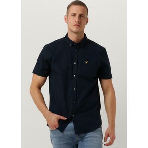 Lyle And Scott - Herenoverhemd - Navy - Katoen Slub - Korte Mouw