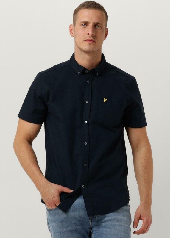 Lyle And Scott - Herenoverhemd - Navy - Katoen Slub - Korte Mouw