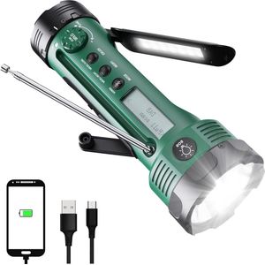 DAB+/DAB/FM radio met bluetooth - bouwplaatsradio met zwengel - noodradio met 3000 mAh accu - zonne-radio met wereldontvanger - blackout nooduitrusting - zaklamp en oplader