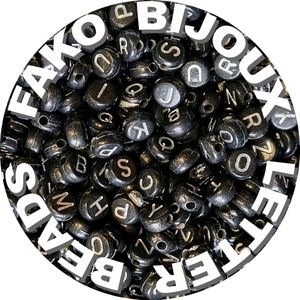 Fako Bijoux® - Letterkralen Rond - Letter Beads - Alfabet Kralen - Sieraden Maken - 7mm - 500 Stuks - Zwart/Zilver