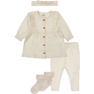 Dirkje Noppies - Kledingset - 4delig - Dirkje Jurkje met haarband - Legging - Offwhite - 1 paar noppies sokjes taupe met werkje - Maat 56