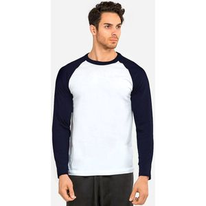 2 Pack Vanilla Heren baseballshirt met lange mouwen (Wit- Marineblauw) XXL