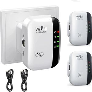 wifi versterker-2 stuks-wifi versterker stopcontact-Signaal versterker voor thuis-Instellen met één klik-WiFi Repeater-300Mbps-Ethernet-kabel meegeleverd-Inclusief 90cm ethernetkabel
