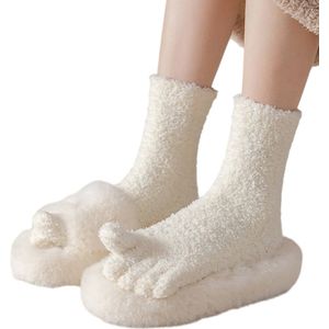 Herfst Winter Vrouwen Dikke Coral Fleece Vijf Vinger Sokken - Zachte Split Teen Sokken voor Thuis, Slaap, Vloer en Warme Voeten