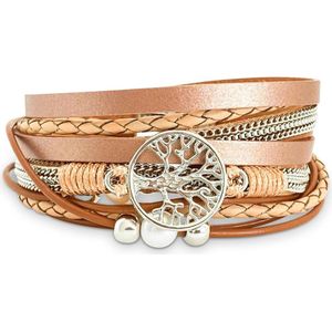 Leren armband zand - zilver dames met levensboom Galeara design 18.5cm
