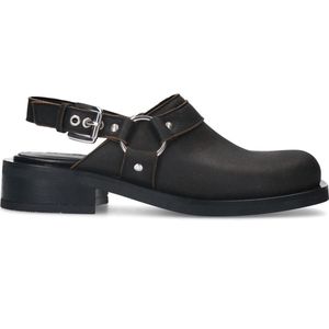 Sacha - Dames - Zwarte leren clogs met buckles - Maat 36