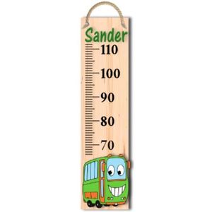 Groeimeter Bus met eigen naam in kleur naar keuze. Houten groeimeter - Kinderkamer - Babykamer accessoires - Wanddecoratie - Kraamcadeau - Voertuigen - Kinderkamer decoratie - Meetlat kinderen - Groeimeters.