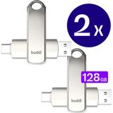 Buddi - Dual Geheugenstick - Grijs - 128GB - USB-C en USB A - USB 3.1