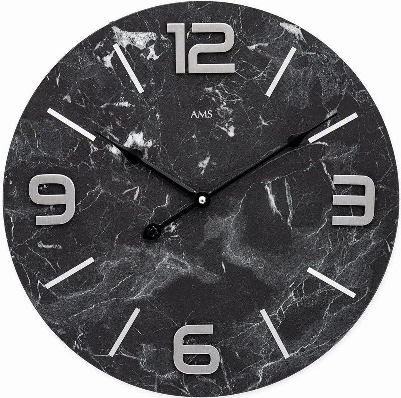 AMS - W9707 - Wandklok - Analoog - Quartz Uurwerk - Rond - Hout - Anthraciet - D 40 x 4 cm