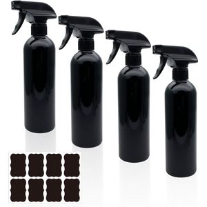 4 Black Spray Bottles Refillable Empty Spray Bottles - Multifunctional Plastic Spray Bottles with Labels for Cleaning Gardening Hair Salon - 500ml