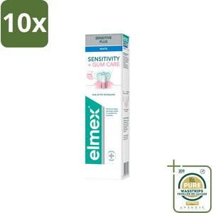 10 x Elmex – Tandpasta – Sensitive Plus Gum Care White – 75 ml - Grootverpakking - Gevoelige Tanden - Tandvleesbescherming - Whitening Tandpasta - Tinfluoride - Zink