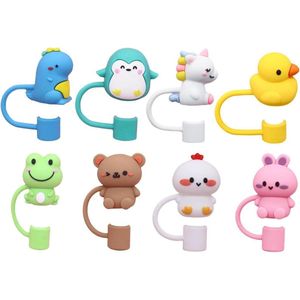 8 stuks cartoon-strodoppen siliconen rietdoppen - herbruikbare strodoppen - stof- en waterdichte doppen - 10 mm .