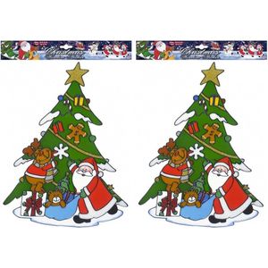 2x stuks kerst raamstickers kerstman/rendier plaatjes 40 cm - Raamdecoratie kerst - Kinder kerststickers