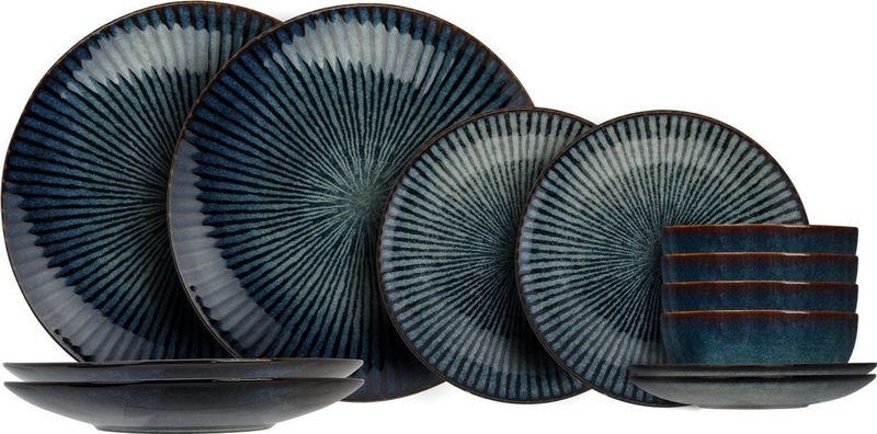 Cosy & Trendy - Serviesset Atlantis Stripe - 12-Delig - 4 Personen - 4 Dinerborden 4 Ontbijtborden en 4 Kommen