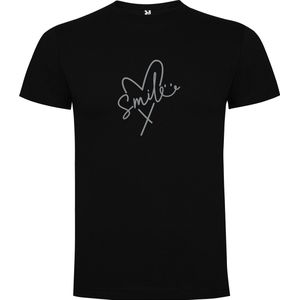 Zwart T-Shirt met “Smile“ Afbeelding Zilver Maat L