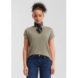 QS - Shirt - Kaki - Ronde Hals - Kwartmouw - Normale Pasvorm