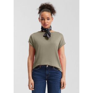 QS - Shirt - Kaki - Ronde Hals - Kwartmouw - Normale Pasvorm