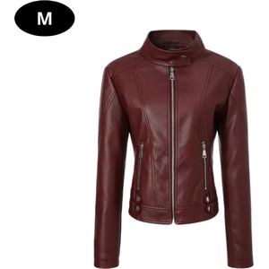 Nivard Leren Jas - Leather Jacket - Lederen Jas - Bomberjack - Pilotenjack - Blazer - Biker - Motorjas - Motormuis - Dames - Rood S