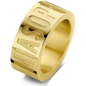 MIASOPHIA 4-MS22007-48 Stalen ring met tekst - maat 48 - 9mm Breed - 2,6mm Dikte - MIASOPHIA - Staal - Goudkleurig