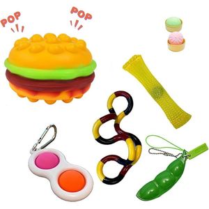 Pop it Fidget toys pakket set - Pop it - Pop All Up® - 5 Delig - Simple dimple - Pea popper - Mesh-and-marble fidget toy - Twister twist - Pop it blauw