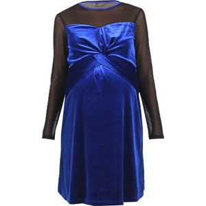 OHMA - Zwangerschapsjurk - Blauw - VELVET - Zwart-transparent net mouwen