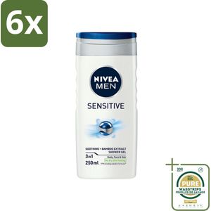 Nivea - Men - Sensitive Douchegel - Hydraterend - 250 ml - Voordeelverpakking - 6 stuks - Hydraterend - Verzachtend