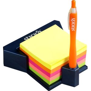 Stick'n Bureauhouder memokubus 76x76mm, neon assorti 5 kleuren, 400 sticky notes