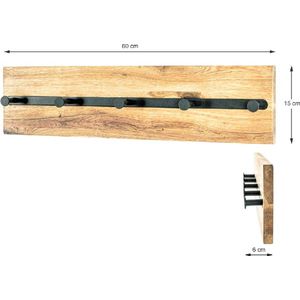 HakuShop Wandkapstok | Bruin Massief hout | Massief eiken | Poedercoated staal | 60x6x15