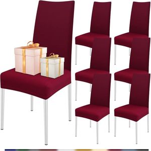 Stoelhoezen, set van 6 stretch stoelhoezen voor eetkamerstoelen, elastisch, moderne universele stoelhoezen voor restaurant, hotel, banket, feest, decoratie (wijnrood, set van 6)