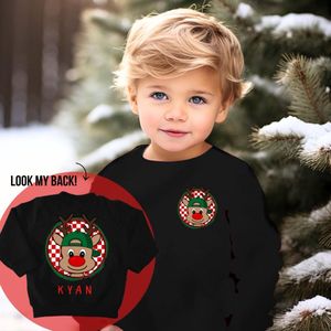 Foute kersttrui jongens-rendier met pet en eigen naam-sweater kerst fotoshoot-kersttrui voor op school-Maat 56
