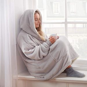 Sienna Oversized Hoodie - Deken Met Mouwen - Plaid - Fleece Hooded Blanket - TV Deken - Zilver
