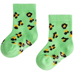 Popiejopies Pittige Panter kindersokken | 12-24 maanden - kindermaat 22-24 | stijlvolle sokken groen met bruin / gele panterprint
