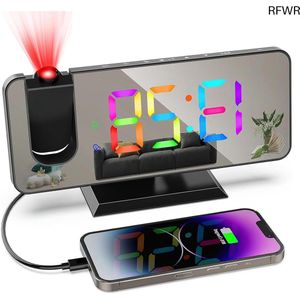 RFWR® Digitale Projectiewekker met Groot LED-Display en Sluimerfunctie - 7,4 Inch Klok met 180° Projectie