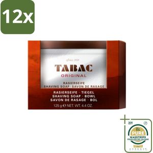 Tabac Original - Scheerzeep in Pot - Rijke schuimvorming - 125 gr - Voordeelverpakking - 12 stuks - Tabac Original - Scheerproduct