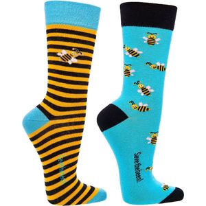 Grappige sokken | Happy Socks printjes | Thema: Bijen | Maat: 36-41 | 2 paar