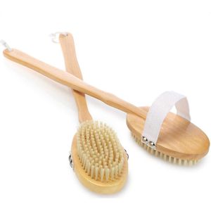 2x badborstel met lange afneembare handgreep - rugborstel van hout voor douchen en baden - doucheborstel voor massage en wellness - bruin - 2 stuks