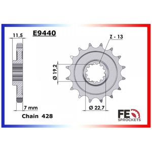 Pignon sortie boite FE pour moto Suzuki 125 DR-Z L 2003 à 2020 14 dts P428 Neuf