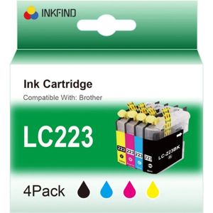INKFIND LC223 inktcartridge geschikt voor Brother LC223 BrotherLC223 Brother LC-223 (1 x zwart, 1 x cyaan, 1 x magenta, 1 x geel) multipack 4 stuks voor Brother MFC J5320DW J4120DW J4420DW J880DW J480DW J4620DW J5620DW J680DW J5625DW J4625DW J5720DW