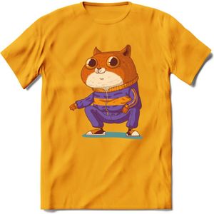 Casual kat T-Shirt Grappig | Dieren katten Kleding Kado Heren / Dames | Animal Skateboard Cadeau shirt - Geel - XL