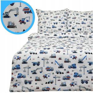 Kinderbeddengoed 140x200 - Bouwmachines Blauw - 100% Katoen