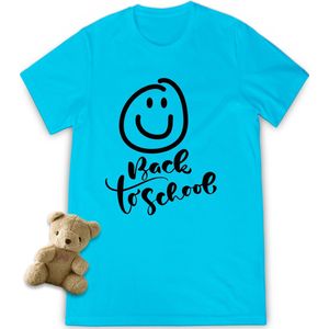 T shirt Back to School - Grappig tshirt voor jongens en meisjes - Unisex maten: 92 t/tm 164 - Shirt kleuren: wit, turquoise en fuchsia.