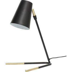 HÜBSCH INTERIOR - Mat zwarte verstelbare tafellamp, messing voetjes - 29x25xh44cm