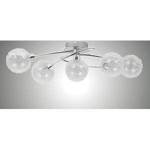 Trango 5-vlam plafondlamp chroomlook 1002-58 *AMELIA* incl. 5x G9 LED lampen 3.000K warm witte lichtkleur Badkamerlamp, gangverlichting, keukenlamp, draaibare LED-plafondlamp, kroonluchter