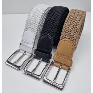 Elastische broekriem Stretch riem Vlecht riem Gevlochten riem Elastiek riem - unisex - Kleur 1-Beige 2-Zwart 3-Wit 120 CM 3 pack deal van SKB Fashion
