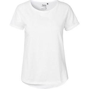 Dames Roll Up Sleeve T-Shirt met ronde hals White - M