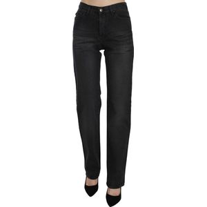 Zwart gewassen hoge taille rechte spijkerbroek Jeans