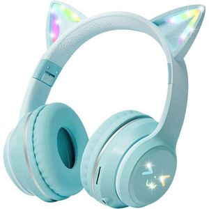 SANORUM Draadloze Koptelefoon Over-Ear voor Kinderen - RGB LED lampjes - Bluetooth 5.1 - 60dB ruisonderdrukking - Micro SD poort - opvouwbare over-ear hoofdtelefoon - Groen