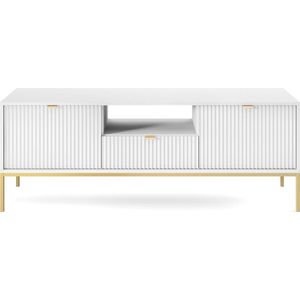 Selsey Vellore - RTV kast 154 cm - wit met geribbelde fronten en goudkleurige omlijsting