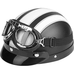 Halfhelm, scooterbescherming, schaal, open helm met vizier, veiligheidsbril, 54-60 cm (wit)